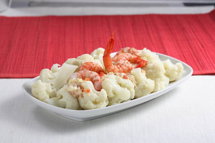 Coliflor con gambas