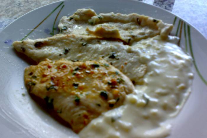 Filetes de pollo a la plancha con salsa de nata