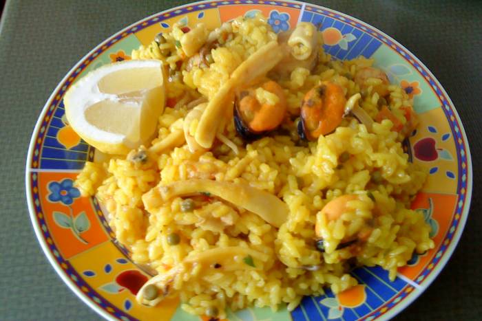 Arroz con pollo y mejillones para chao