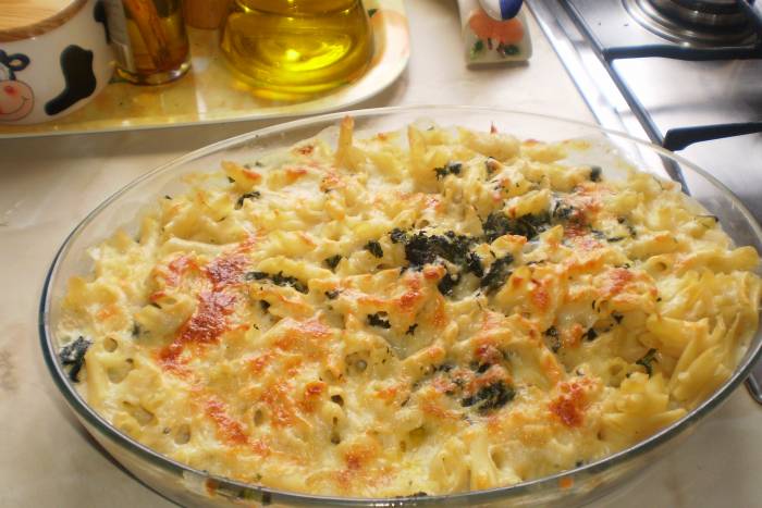 Macarrones con espinacas