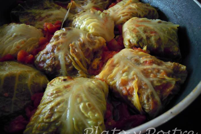 Rollitos de repollo y carne estofados