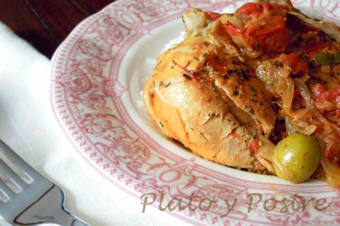 Pollo a la provenzal en sartén