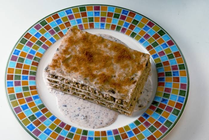 Lasaña de pollo y setas