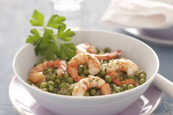 Guisantes con gambas