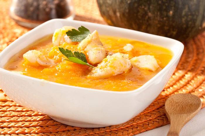 Crema de calabaza con bacalao