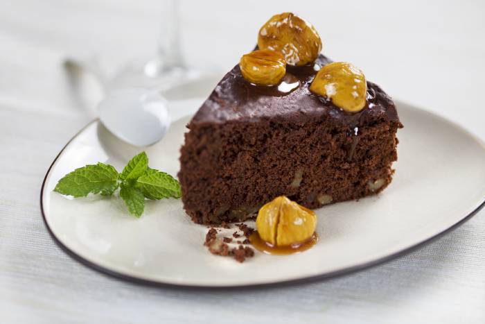Tarta de chocolate y castañas