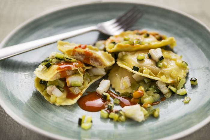 Raviolis rellenos de pescado