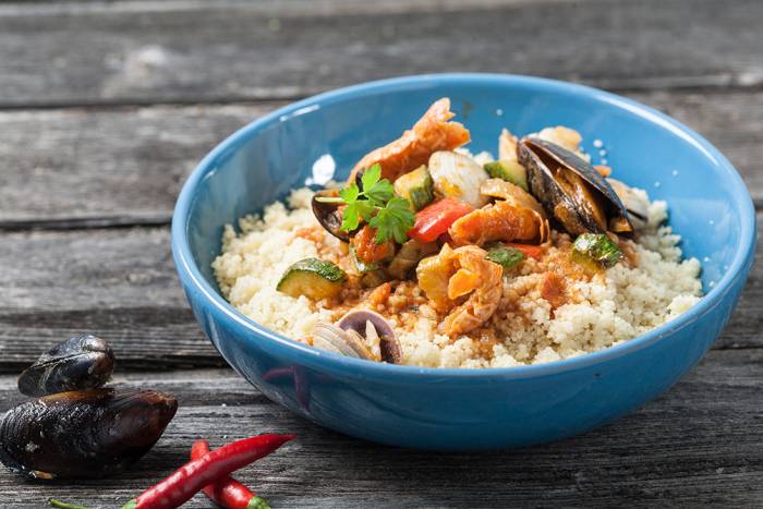 Cuscús con marisco y verduras