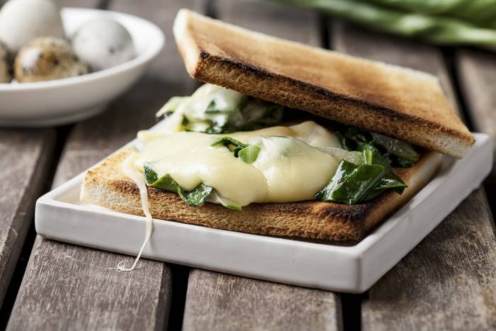 Sandwich de acelgas, huevo y queso