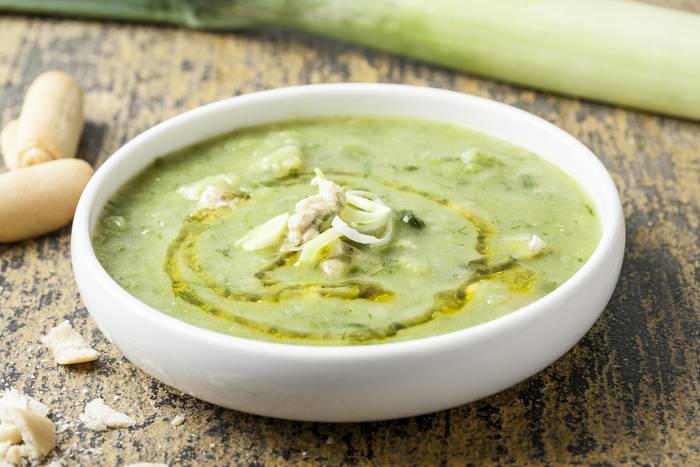 Crema de puerro y pollo