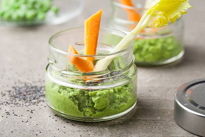 Crema de guisantes y mostaza