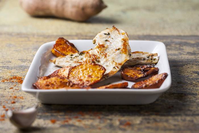 Pechuga de pollo con chips de patata