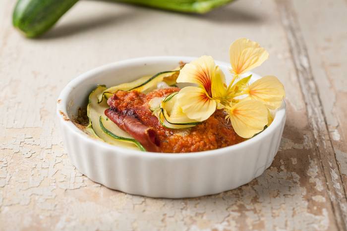 Milhojas de calabacín con bacón