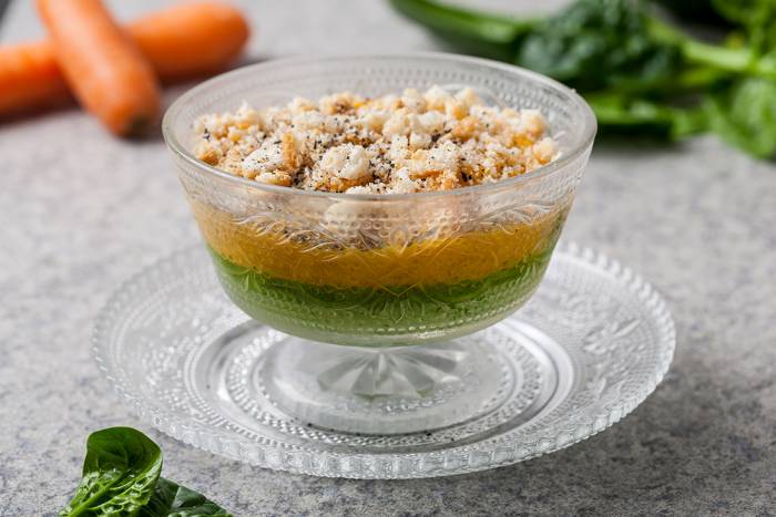 Flan bicolor de zanahoria y espinaca