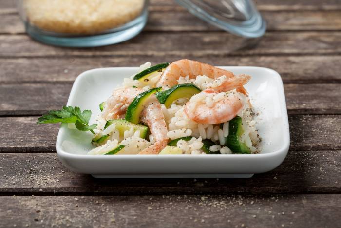 Risotto de calabacín y gambas