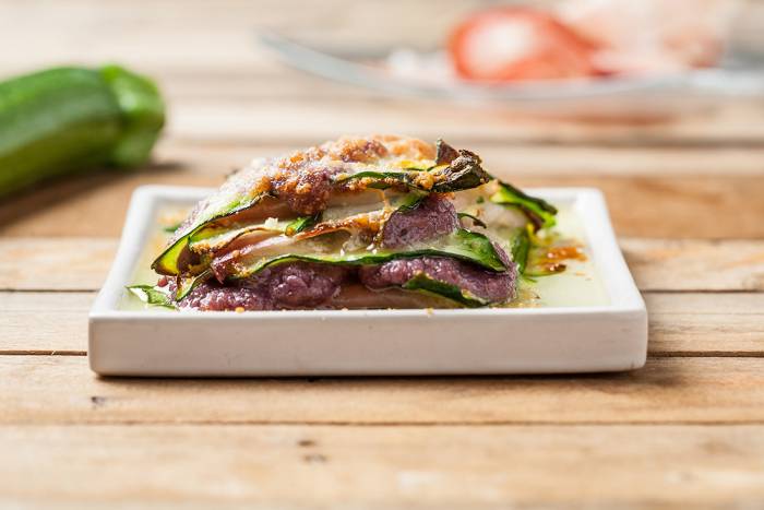 Milhojas de calabacín y jamón