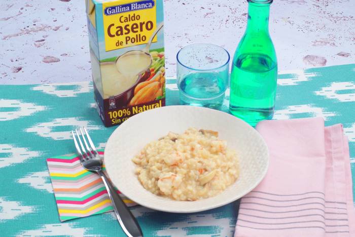 Risotto de champiñones y gambas