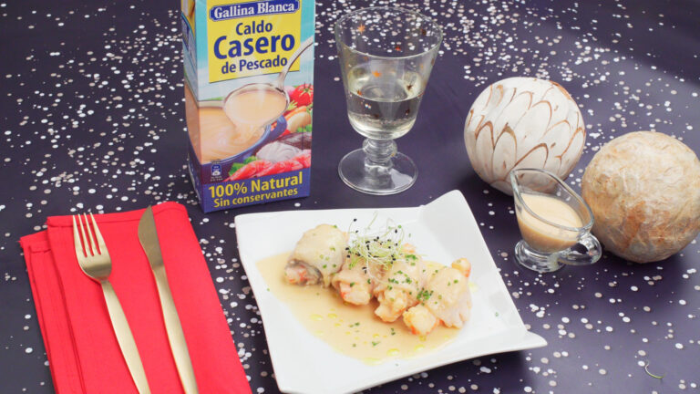 Rollito de lenguado y gambas