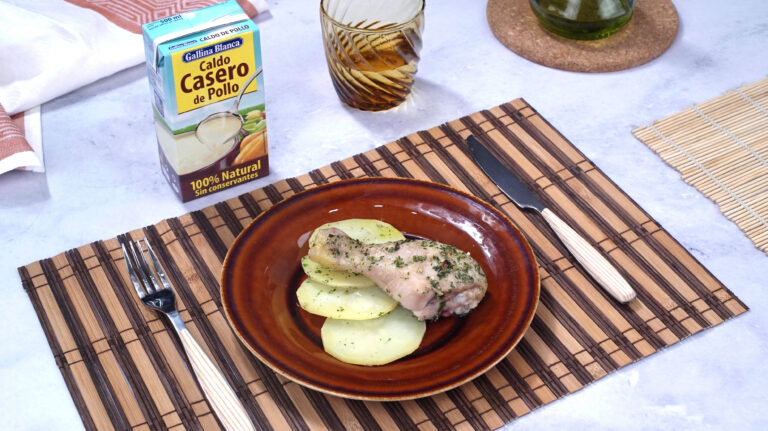 Pollo al horno con vino blanco