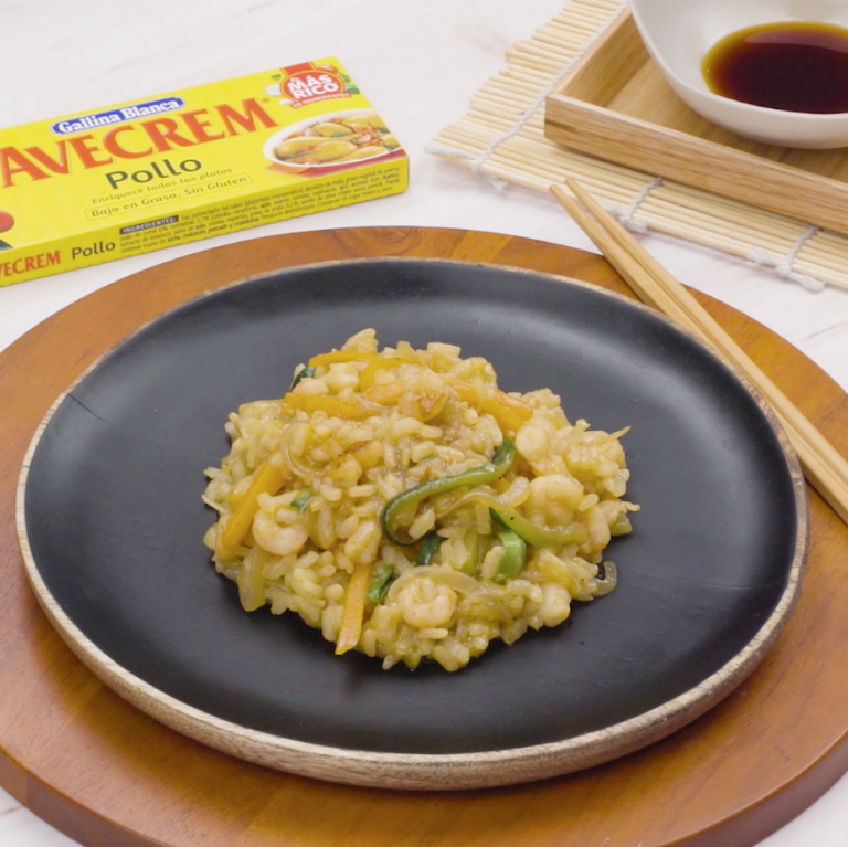 Arroz con verduras salteadas con soja