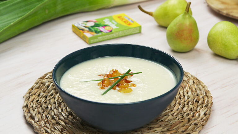 Crema de puerros y pera