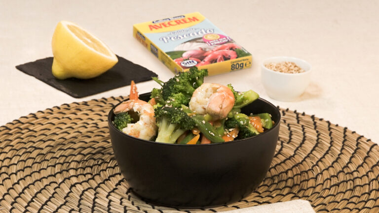 Wok de verduras y cigalas