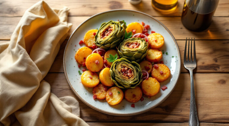 Alcachofas rellenas en salsa clara