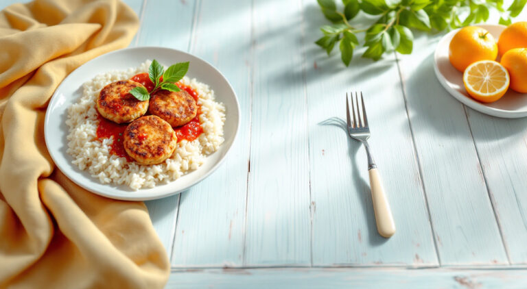 Arroz blanco al horno con filetes rusos