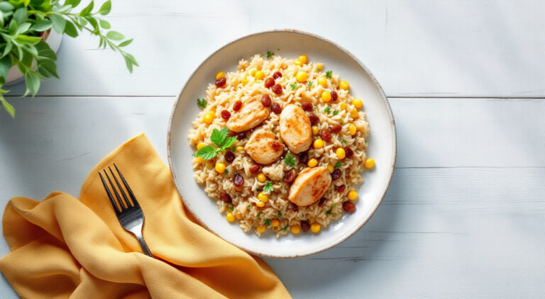 Arroz con pollo y pasas