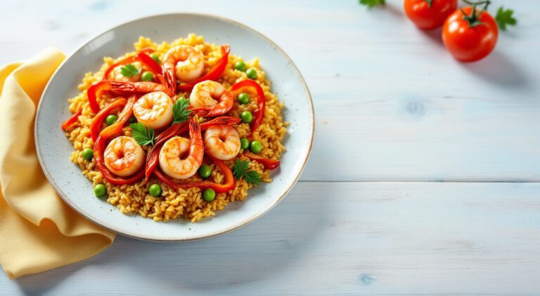 Arroz con vieiras y langostins