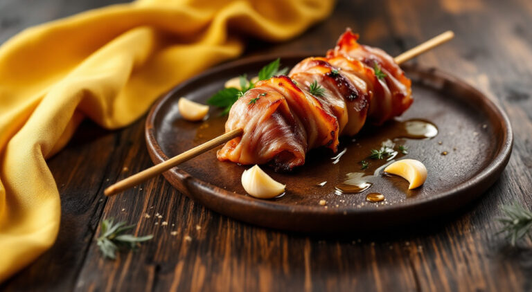 Brochetas de riñones con tocino al aroma de ajo