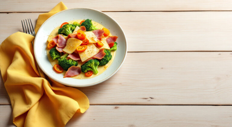 Brócoli a la velouté con jamón y queso