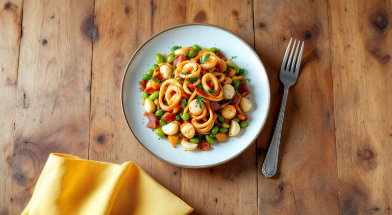 Calamares con jamón y habitas baby