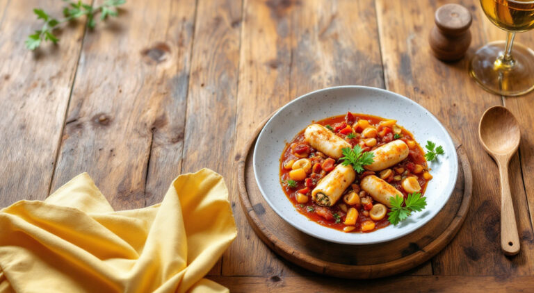 Calamares rellenos en salsa marinera