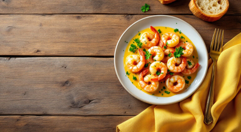 Camarones salteados en salsa de leche