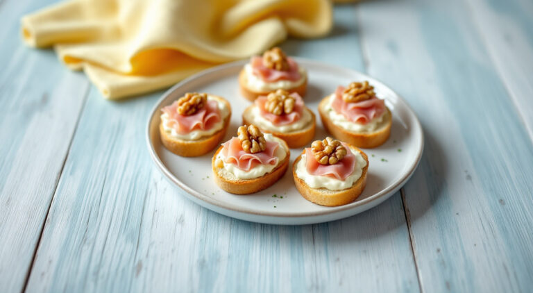Canapes de queso philadelphia con nueces y jamón