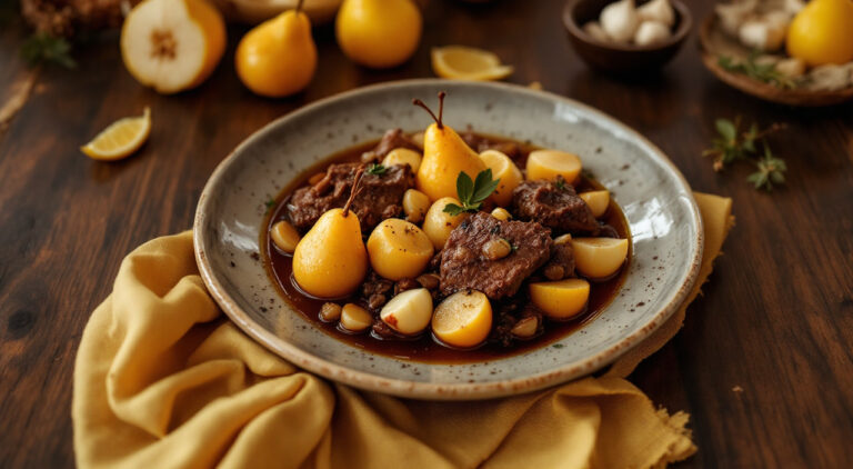 Carne estofada con peras