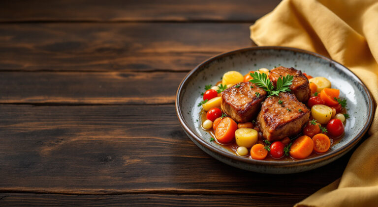Carrilleras de cerdo ibérico cocinadas al vacío con verduras