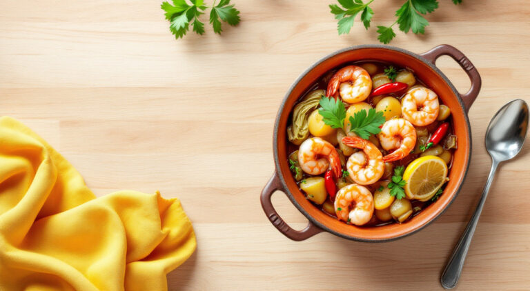 Cazuelita de alcachofas con gambas