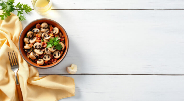 Champiñones pegueros con tocino