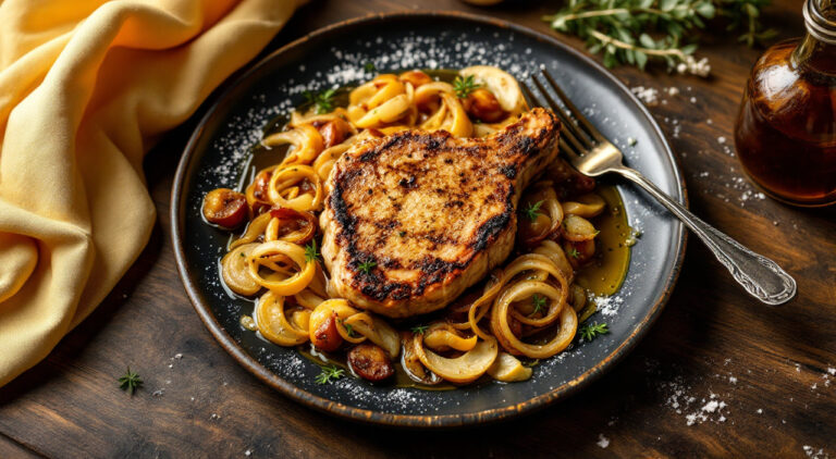 Chuletas de cerdo con cebolla