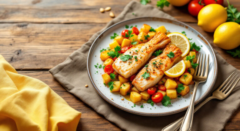 Colitas de rape al hono con patatas al limón