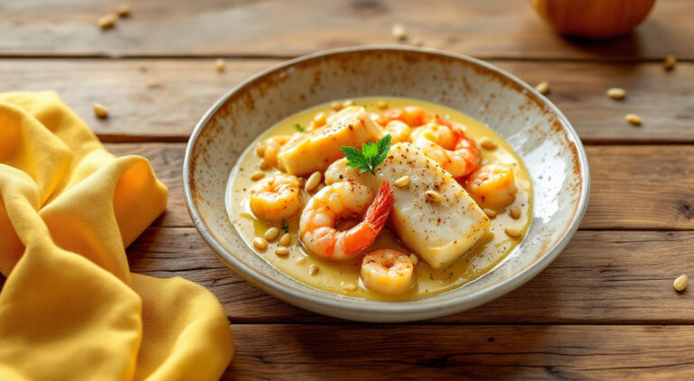 Colitas de rape con nata y piñones