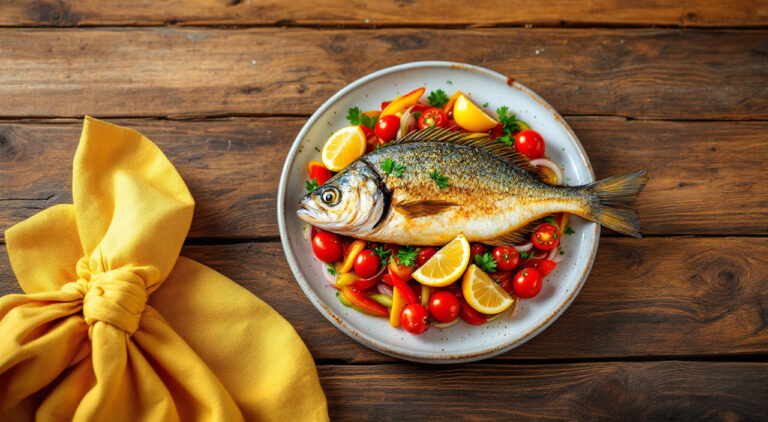 Dorada al horno con verduras