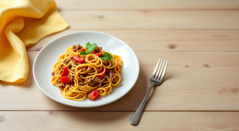 Espaguetis con pimientos rojos