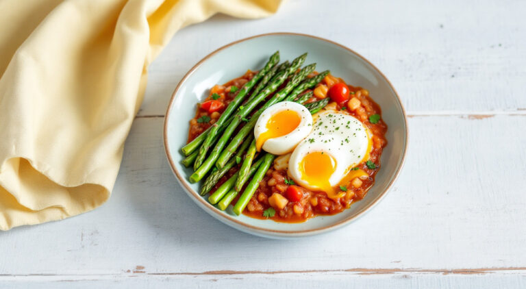 Esparragos verdes en salsa con huevos