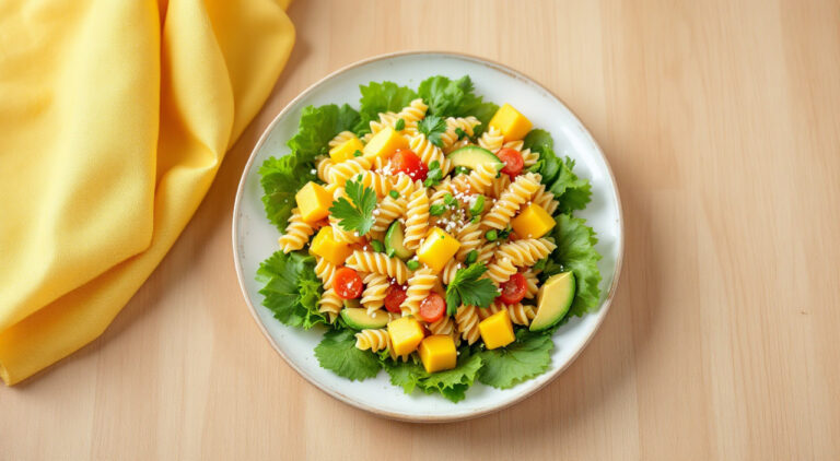 Espirales en ensalada con mango y aguacate