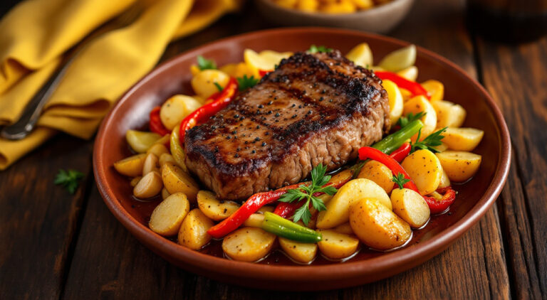 Falda de ternera al horno en cama de patatas