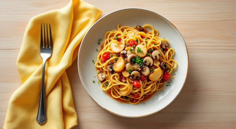 Fideuá de setas con foie