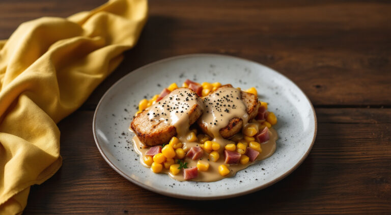 Filetes de cerdo con salsa de jamón